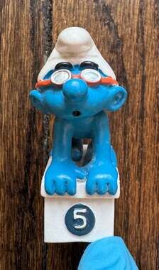 VINTAGE Smurf Olympic Swimmer Figure on Starting Block Schleich PVC Smurfs 20736